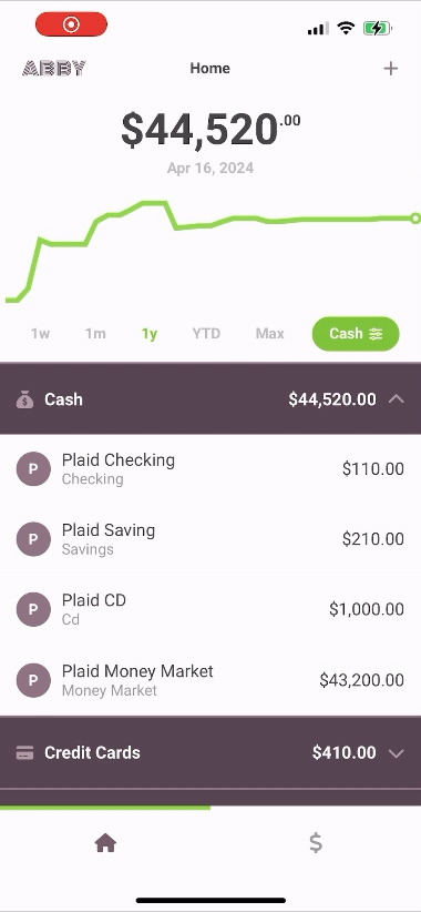 balances & trends screen